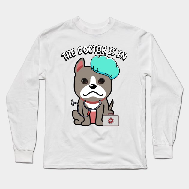 Cute grey dog is a doctor Long Sleeve T-Shirt by Pet Station